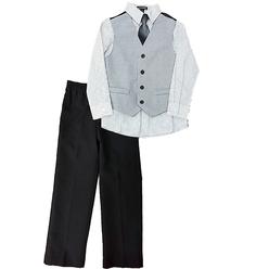 GEORGE Boys 4 Piece Suit White Polka Dot Shirt Black Pants Gray Vest & Tie Set 6