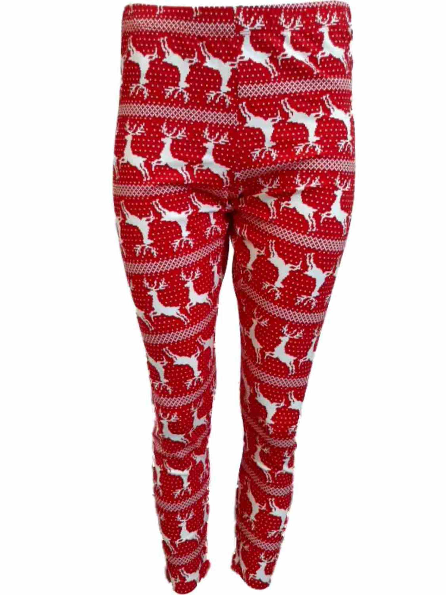 NOBO Junior Womens Red Reindeer & Snowflake Print Holiday Christmas Leggings XXL