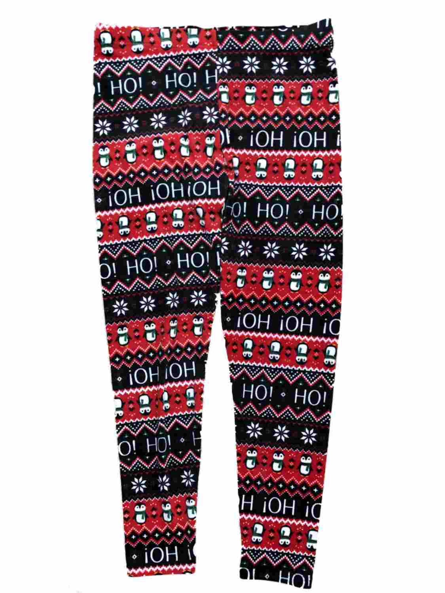 NOBO Junior Womens Plush Red Black Velvet Hoho Penguin Christmas Holiday Leggings XXL