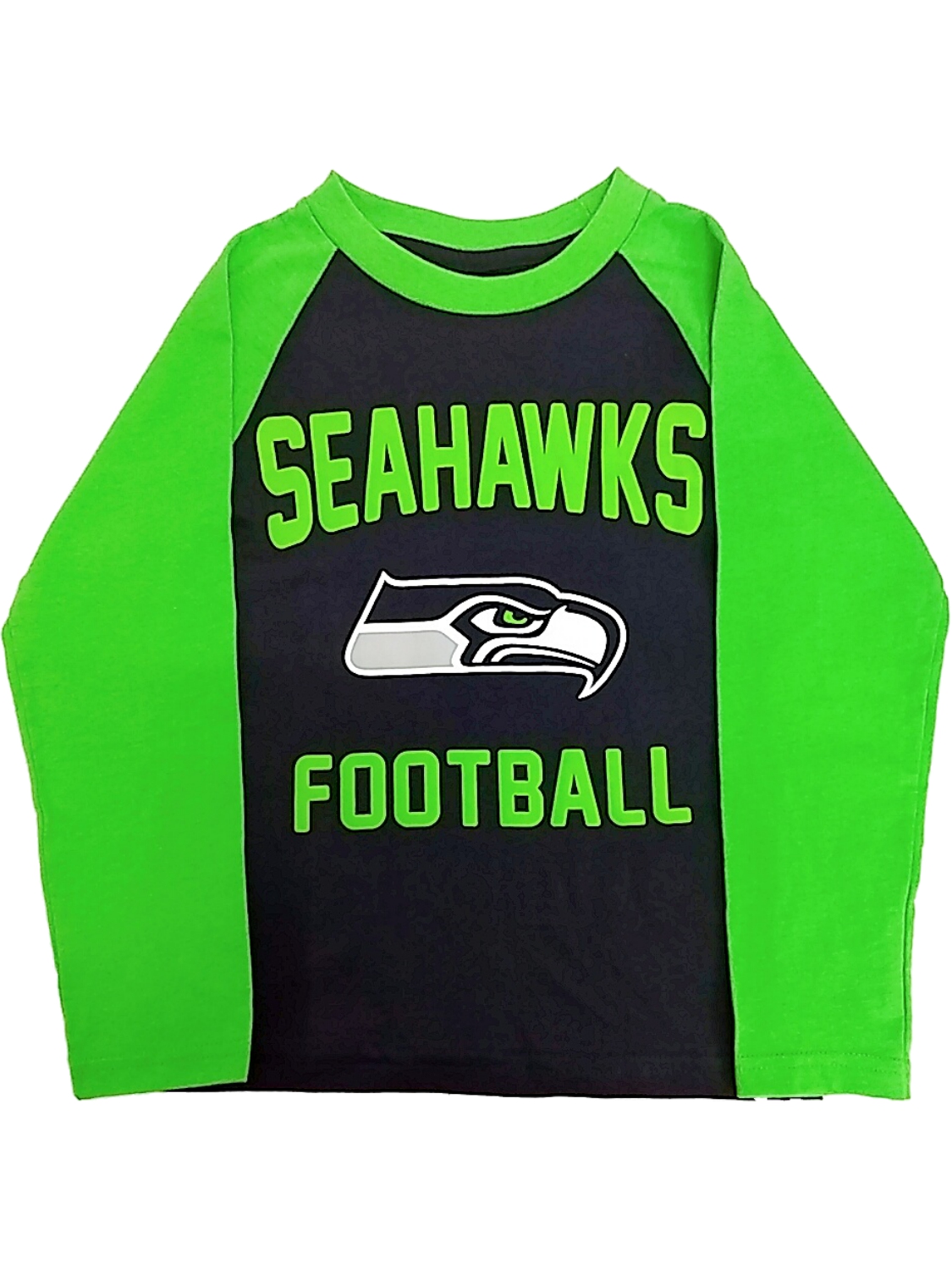 SEAHAWKS Boys Seattle Seahawks Blue & Green Long Sleeve Tee Shirt Football NFL T-Shirt XS