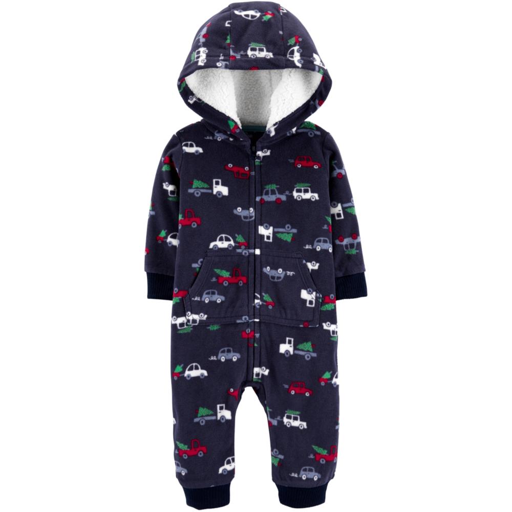 Carter's Carters Infant Boys Blue Cars & Trucks Hoodie Jumpsuit Coverall Baby Outfit