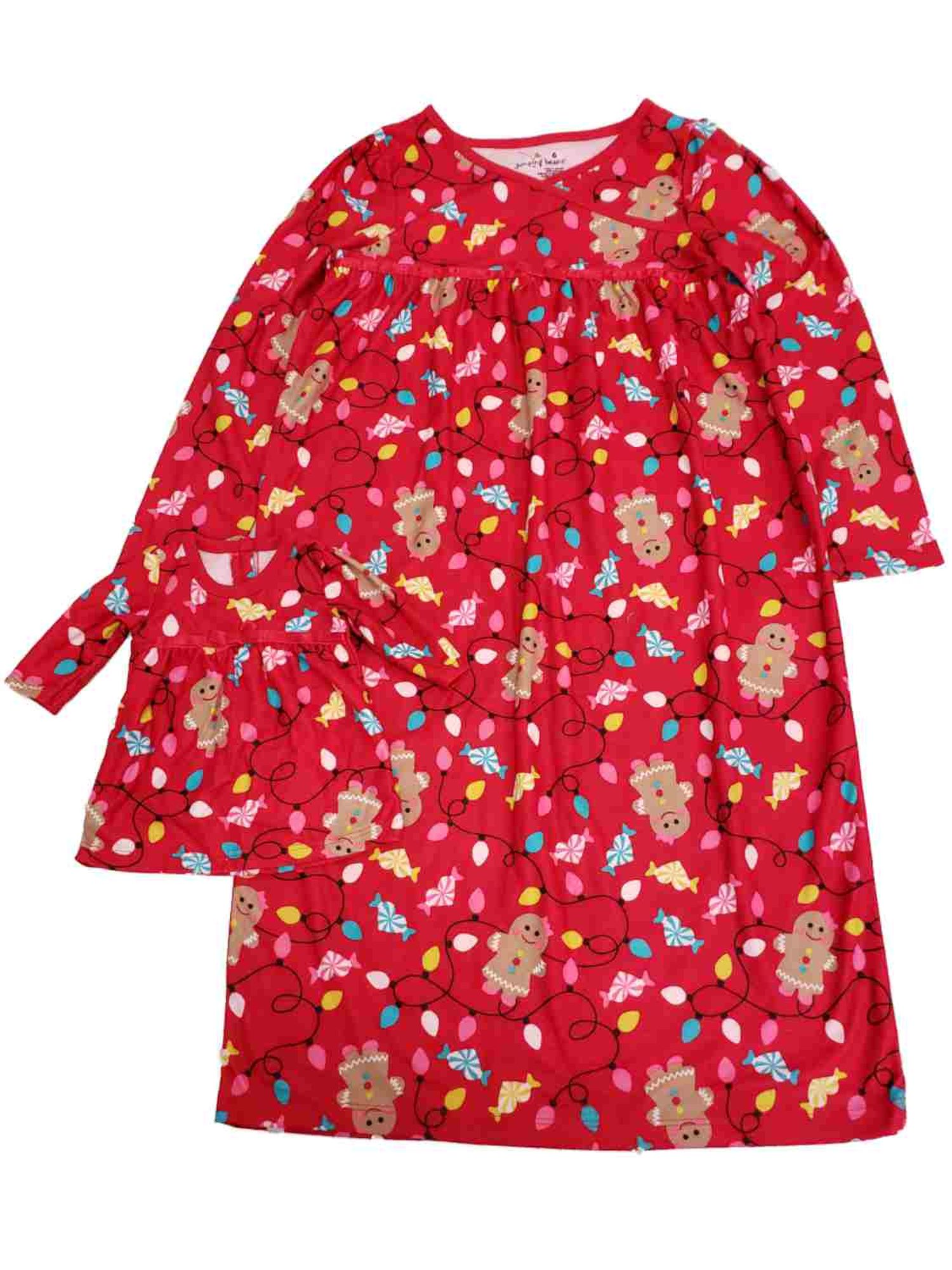 Jumping Beans Girls Red Gingerbread Candy Hearts Nightgown