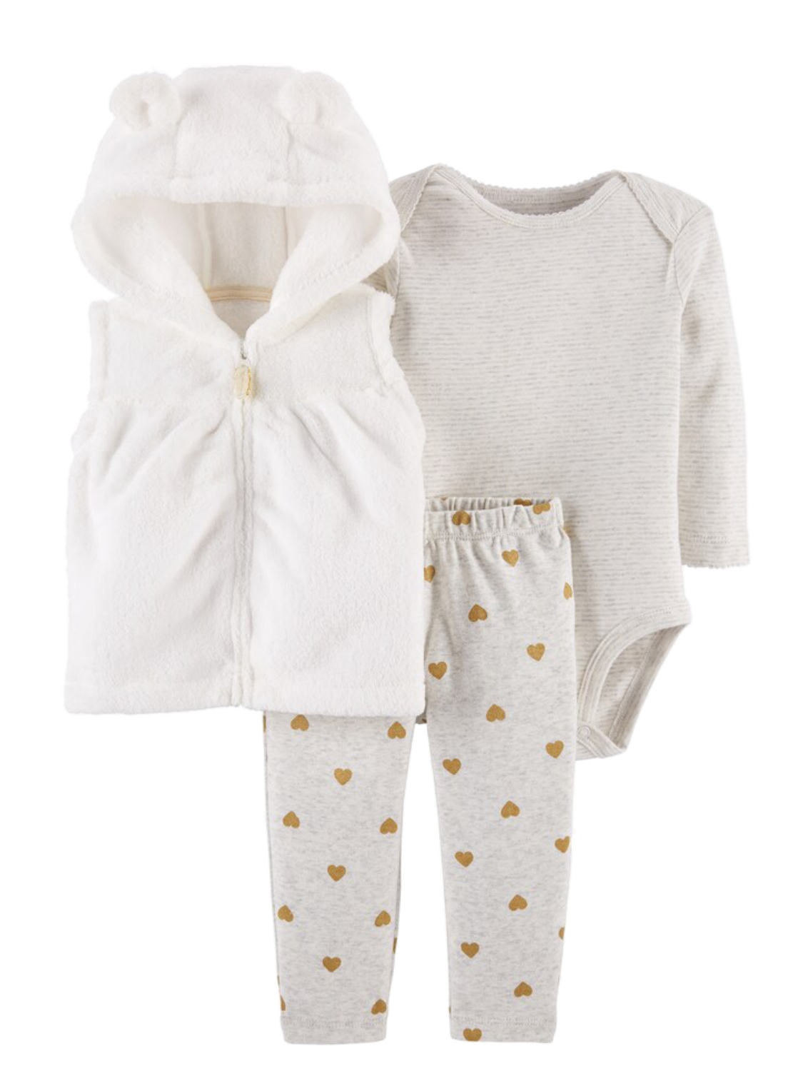 Carter S Carters Infant Girls 3pc Vest Long Sleeve Creeper Gold