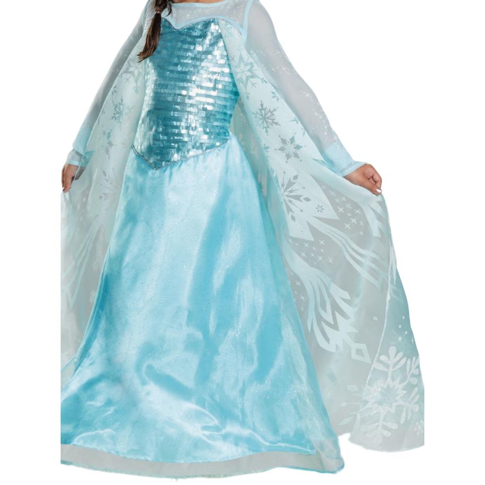 Disney Girls Blue Frozen Princess Elsa Glitter Sequin Halloween Dress Costume M