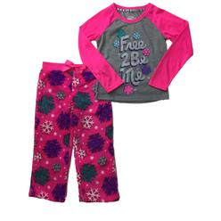 Joe Boxer Girls Pink Free To Be Me Glitter Snowflakes Pajamas Fuzzy Sleep Set XS 4-5