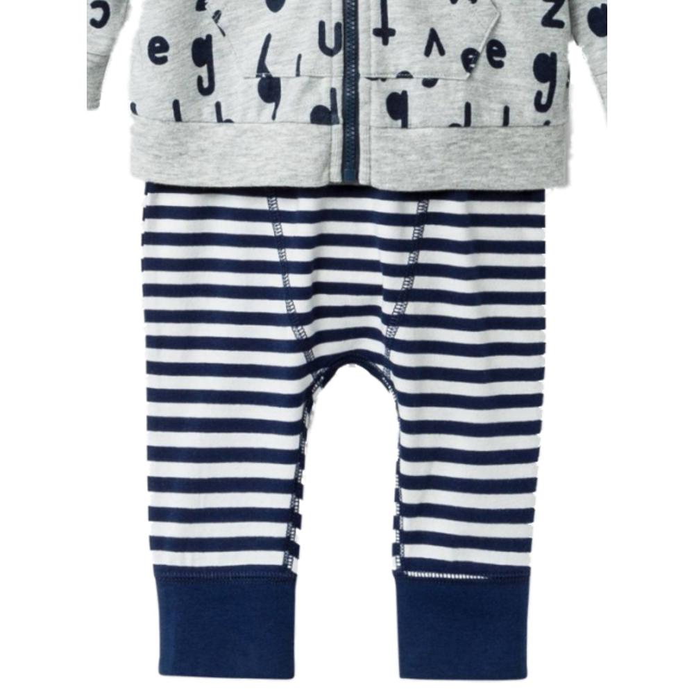 Cat & Jack Infant Boys Blue Alphabet Bodysuit Hoodie & Striped Pants Outfit Set