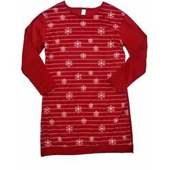 Sleep Chic Womens Red Striped Snowflake Sleepshirt Nightgown Fleece Sleep Shirt Medium