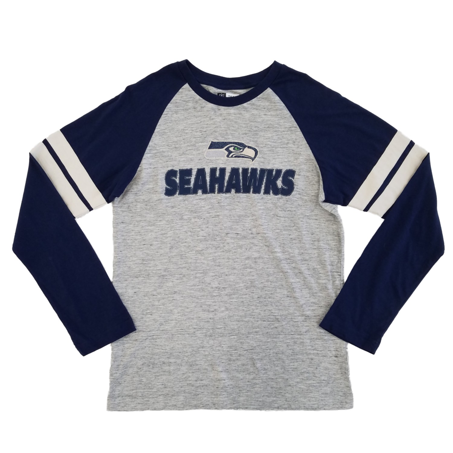 NFL Football Seattle Seahawks Mens Gray/Navy Raglan Long Sleeve Shirt 2XL