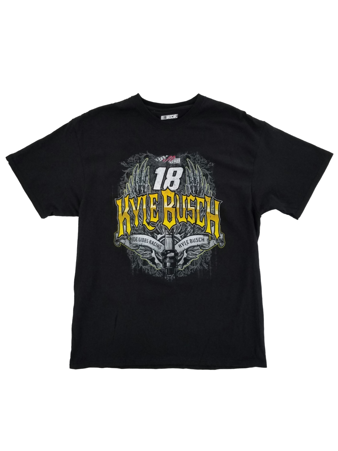 Nascar Mens Black Kyle Busch #18 Joe Gibbs Racing Graphic T-Shirt Large