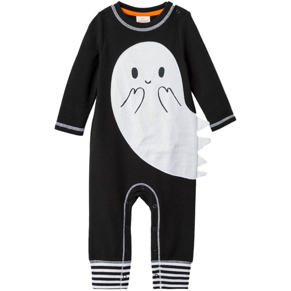 Cat Jack Infant Boys Black Long Sleeve Ghost Halloween Romper Coveralls Costume Nb