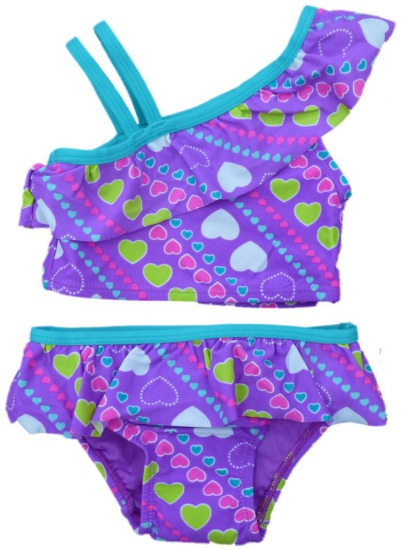 Joe Boxer Infant Girls Purple 2 Piece Swimming Suit Ruffle Swimsuit 18m