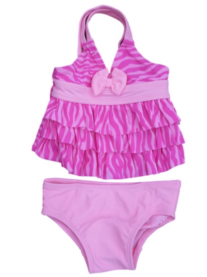 Joe Boxer Infant Girls Pink Ruffle Swimming Suit Swim 2 Piece Bathing Suit 12m
