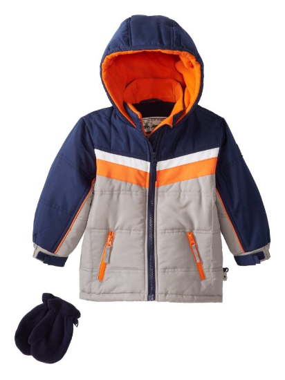 Rothschild Infant Boys Gray Blue Coat Winter Puffer Jacket Blue Mittens Set 12m