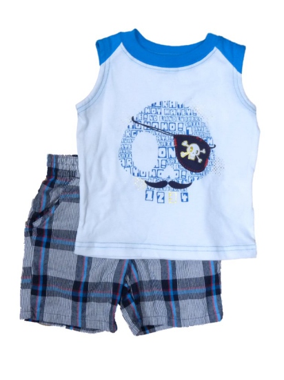 Tough Skins Pirate Infant Toddler Boys 2 Piece Sleeveless Shirt Shorts Set