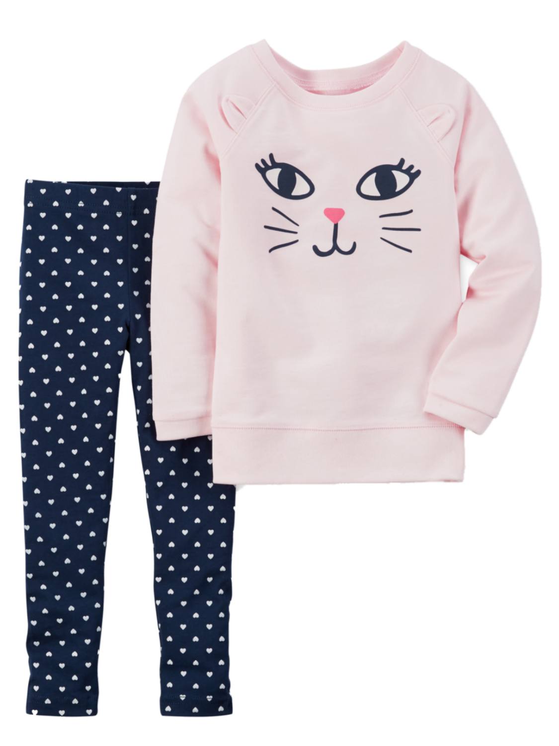Carter's Carters Infant Girls Baby Outfit Pink Kitty Cat Sweatshirt & Heart Leggings 3m