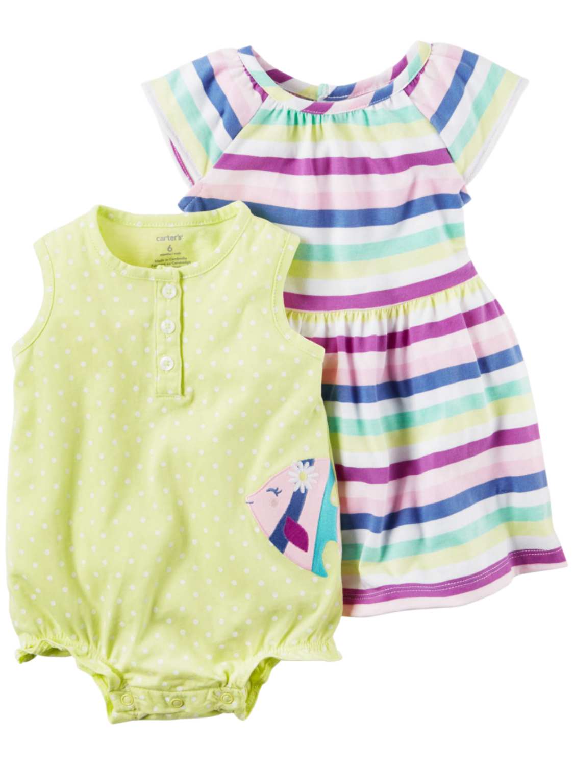 Carter's Baby Girls' Fish Romper And Striped Dress Set Carter's Baby Girls' Fish Romper And Striped Dress Set