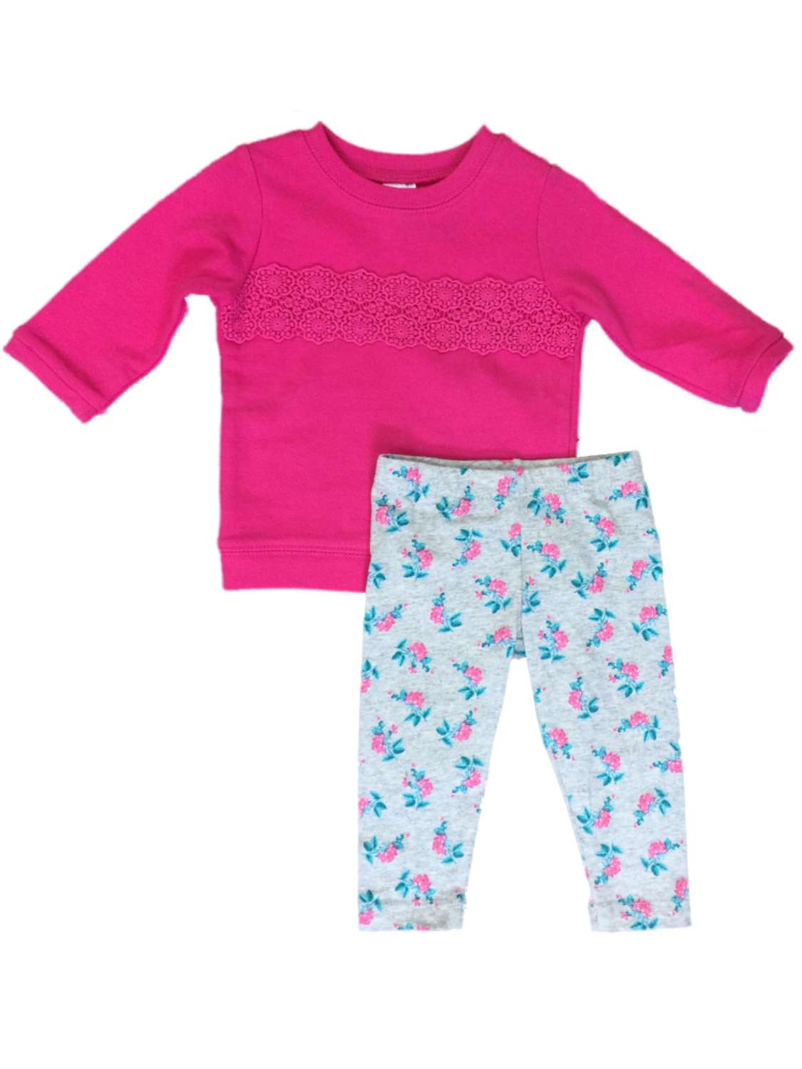 Carter's Carters Infant Girls Pink & Gray Baby Outfit Bodysuit & Floral Leggings 3 Months