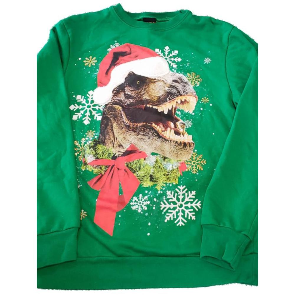 5th Sun Womens Christmas T-rex Green Xmas Sweatshirt Long Sleeve Holiday Sweatshirt S