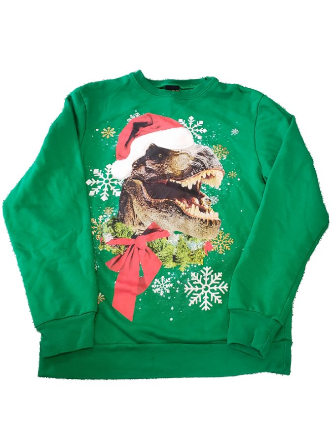 5th Sun Womens Christmas T-rex Green Xmas Sweatshirt Long Sleeve Holiday Sweatshirt S