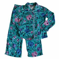 Joe Boxer Girls Green Flannel Sleepwear Set Skulls & Hearts Pajamas X-Small 4-5
