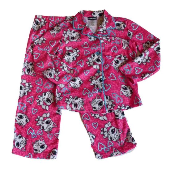 Joe Boxer Girls Pink Flannel Sleepwear Set Kitty Cats & Hearts Pajamas  PJs 4-5