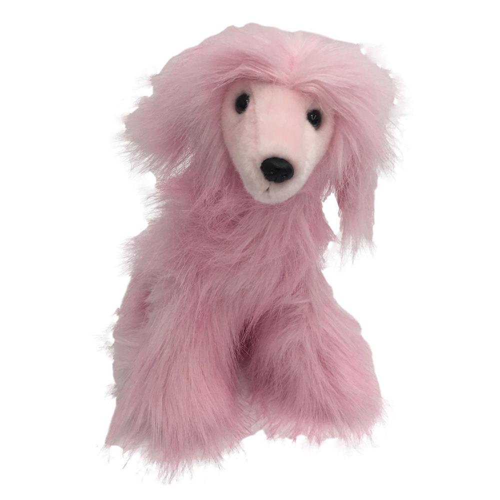 Luxe Long Fuzzy Pink Fur Afghan Hound Dog 10 inch Stuffed Animal Plush Pal