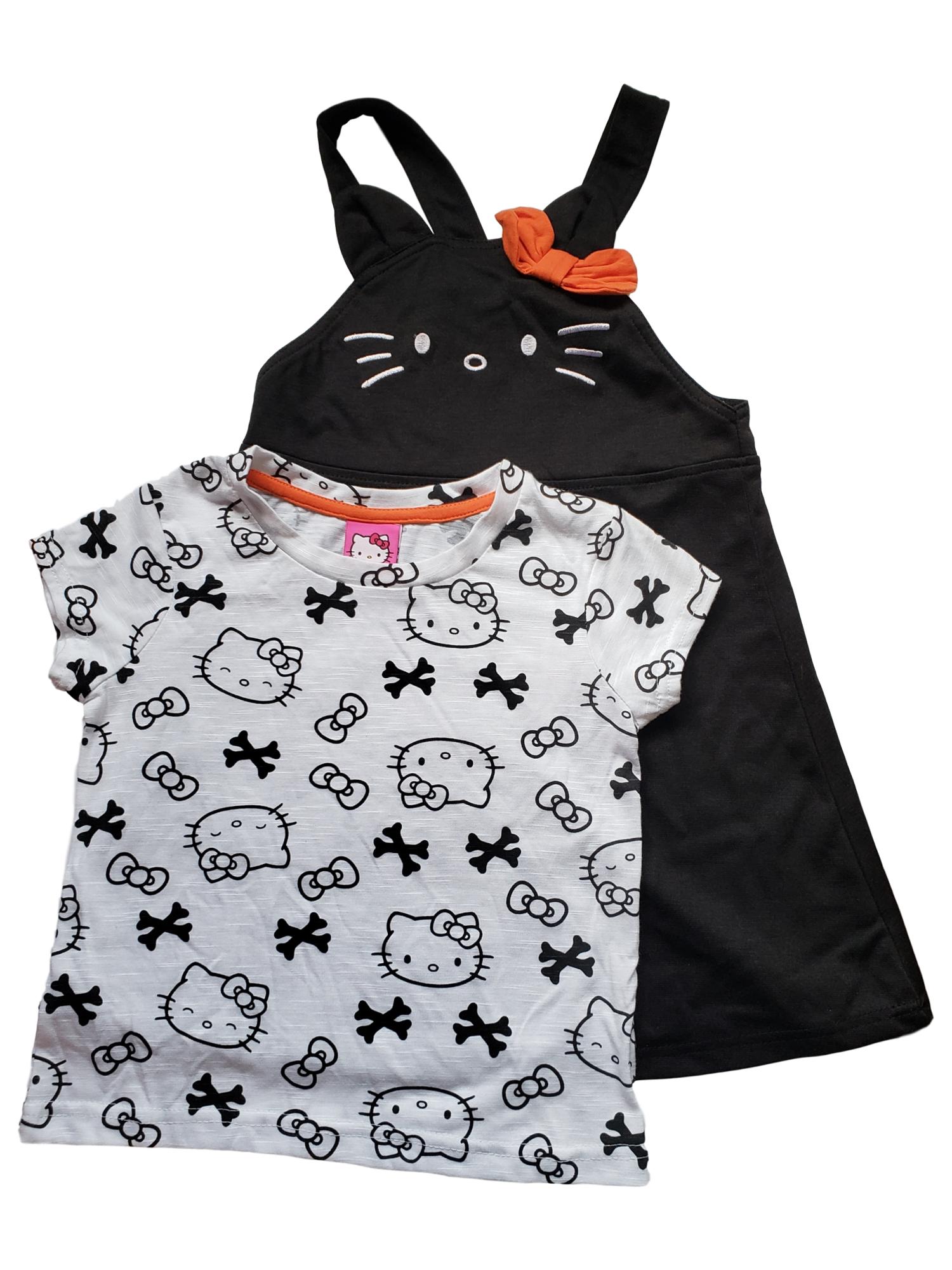 Girls Black White Hello Kitty T Shirt Bow Dress 2 Piece Set Outfit 6 6x