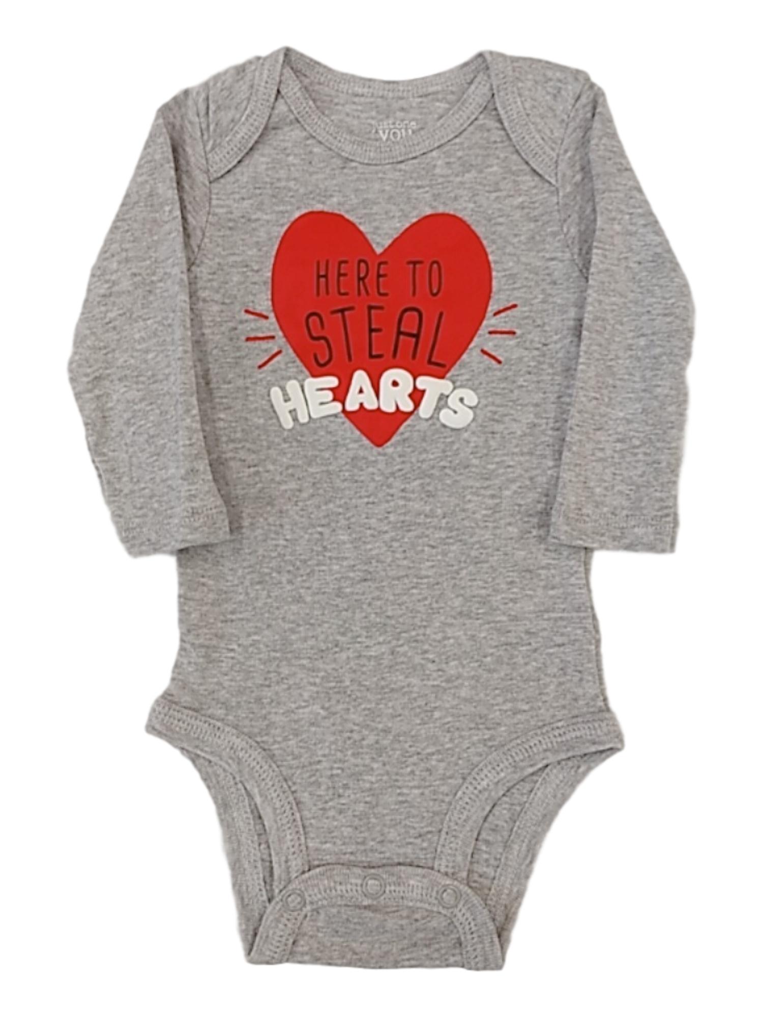 Carter's Infant Boys Gray Here to Steal Hearts Bodysuit Baby Valentines Day Creeper