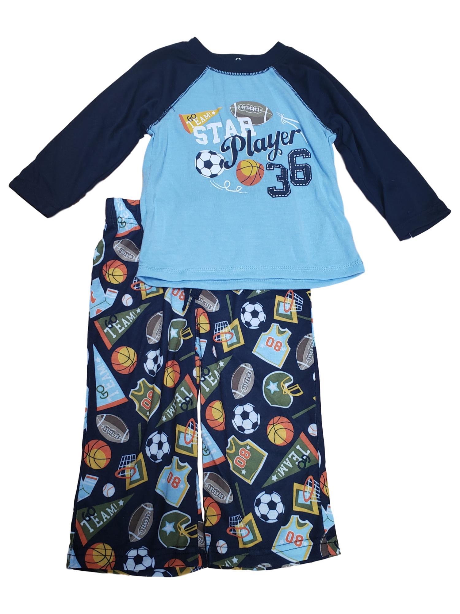 Joe Boxer Infant Baby Toddler Boys Star Player Go Team Sport Print 2 Piece Pajama Set