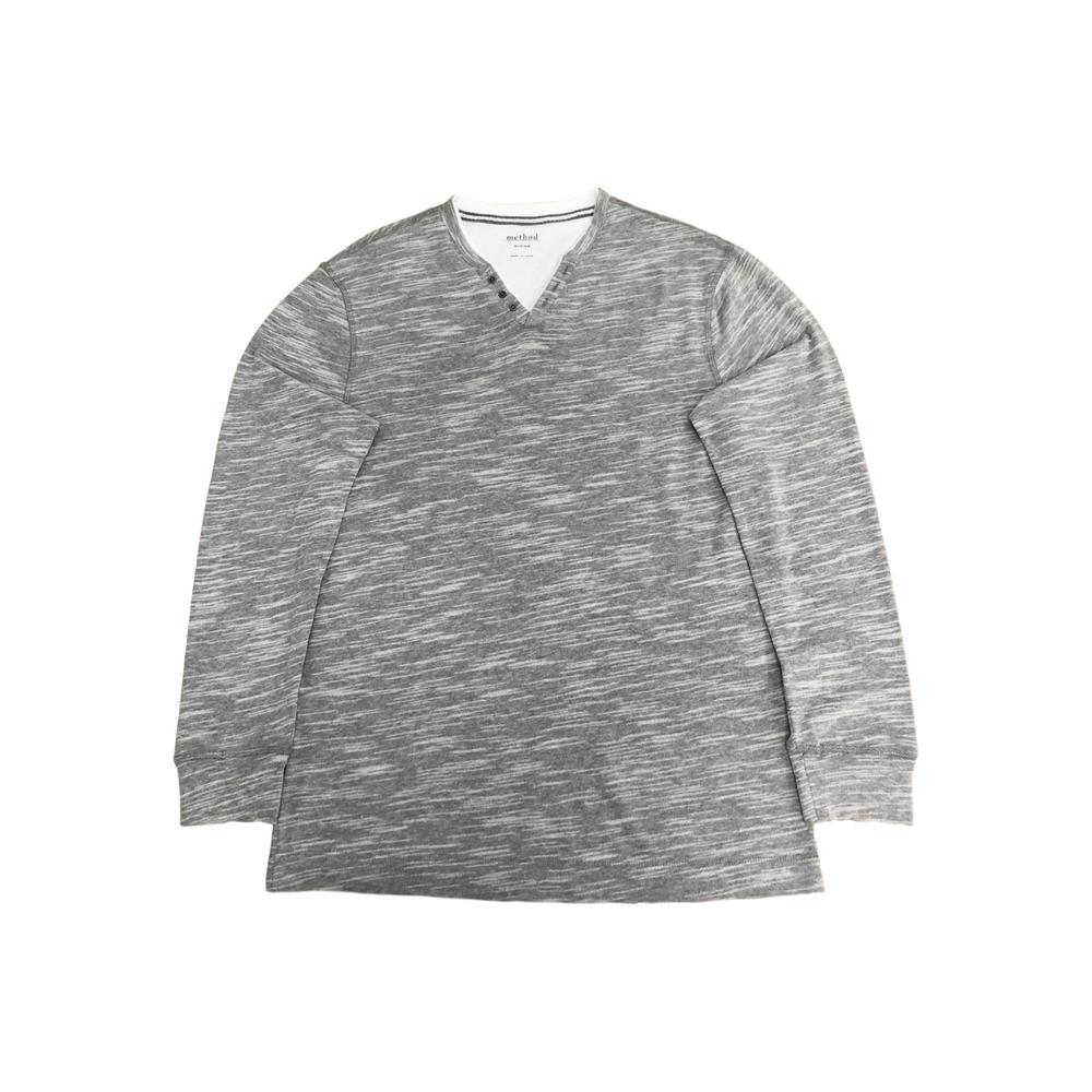 Method Products Mens Gray Heather Long Sleeve Three Button T-Shirt Tee