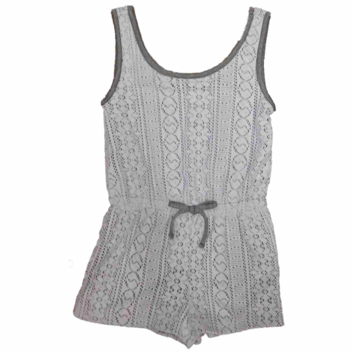 Canyon River Blues Girls White Gray Sleeveless Lace Overlay Romper Large (14)