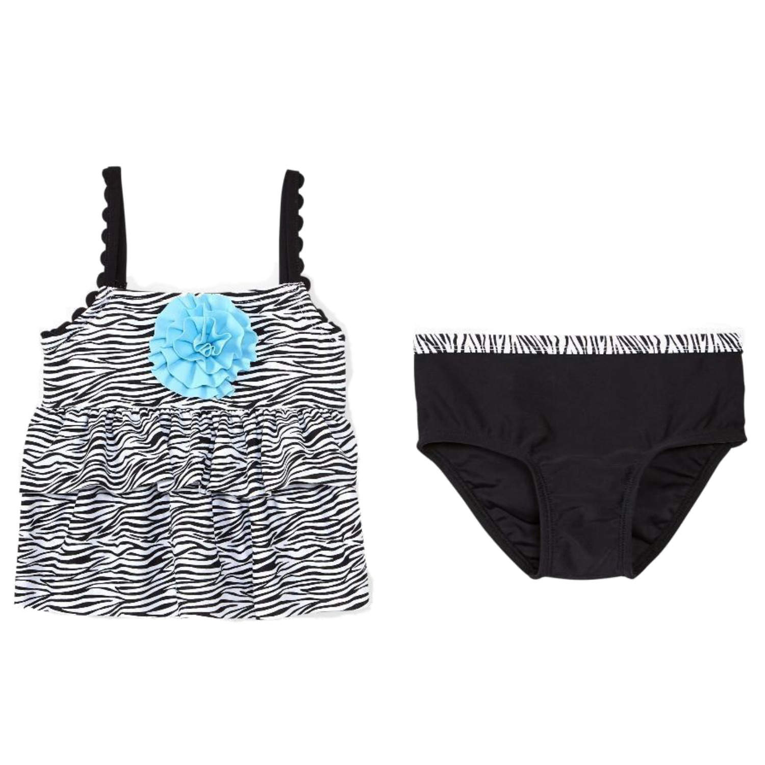 KOALA Infant & Toddler Girls Black & Blue Zebra Print 2 Pc Tankini Swimming Suit 3-6m