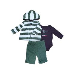 Little Wonders Infant Baby Boys Green Fleece Hooded Jacket Pant Cotton Bodysuit 3 Pc Set 0-3M