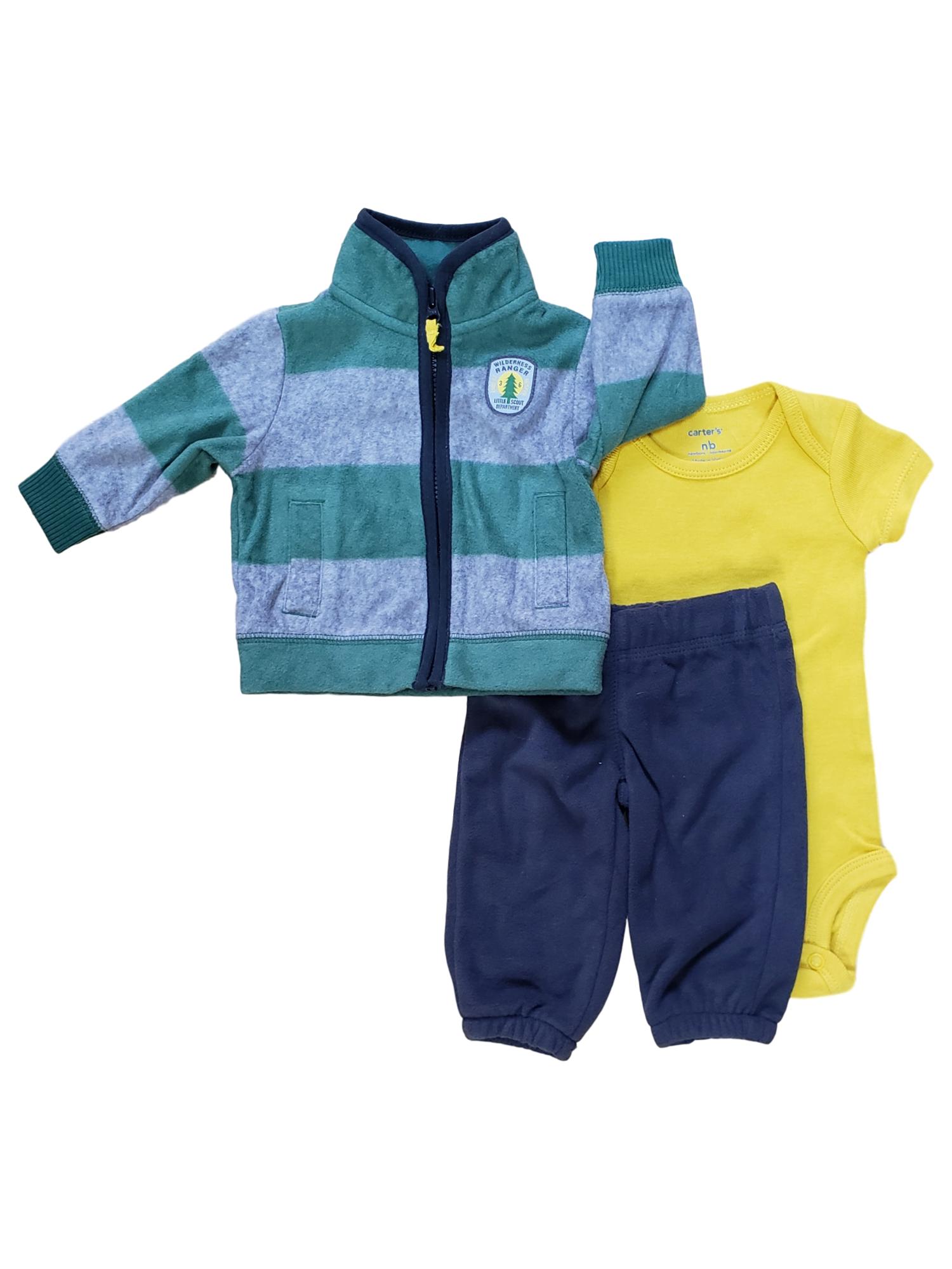 Carter's Carters Infant Baby Boys Green Fleece Jacket Pant & Cotton Bodysuit 3 Pc Set
