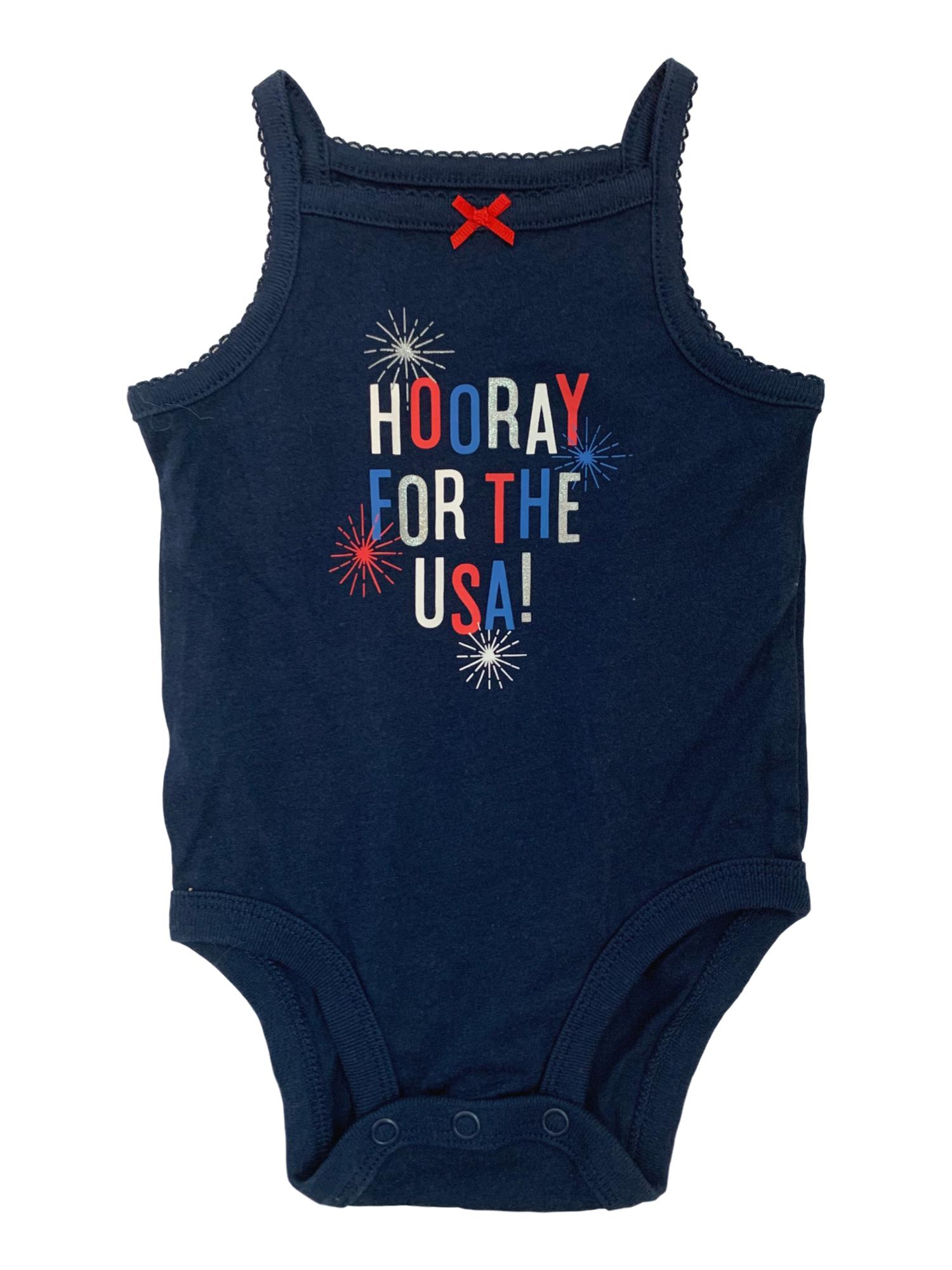 Carter's Infant Girls Navy Blue Hooray For The USA Patriotic Bodysuit Creeper Shirt