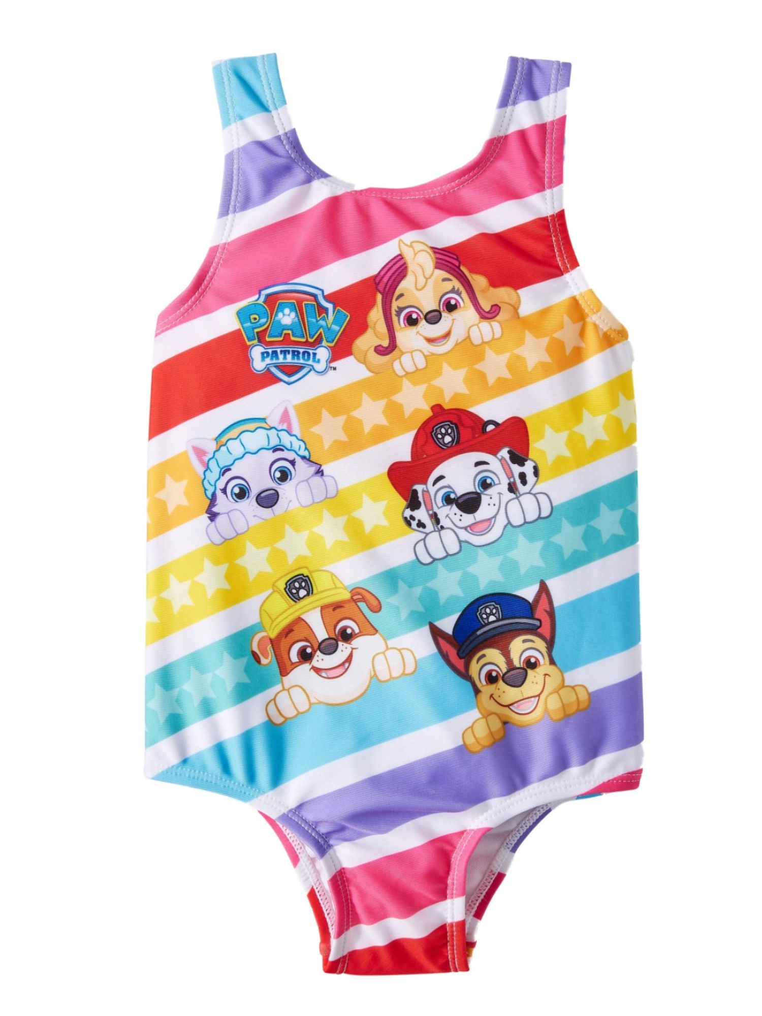 Paw Patrol Toddler Girls Rainbow Striped Skye & Pups One Piece Swimming Suit