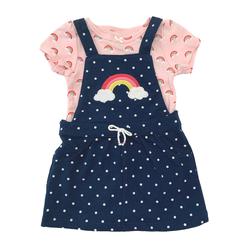 Carter's Infant Baby Girls Navy & White Dot Rainbow Jumper & Pink Rainbow Bodysuit Set 6M
