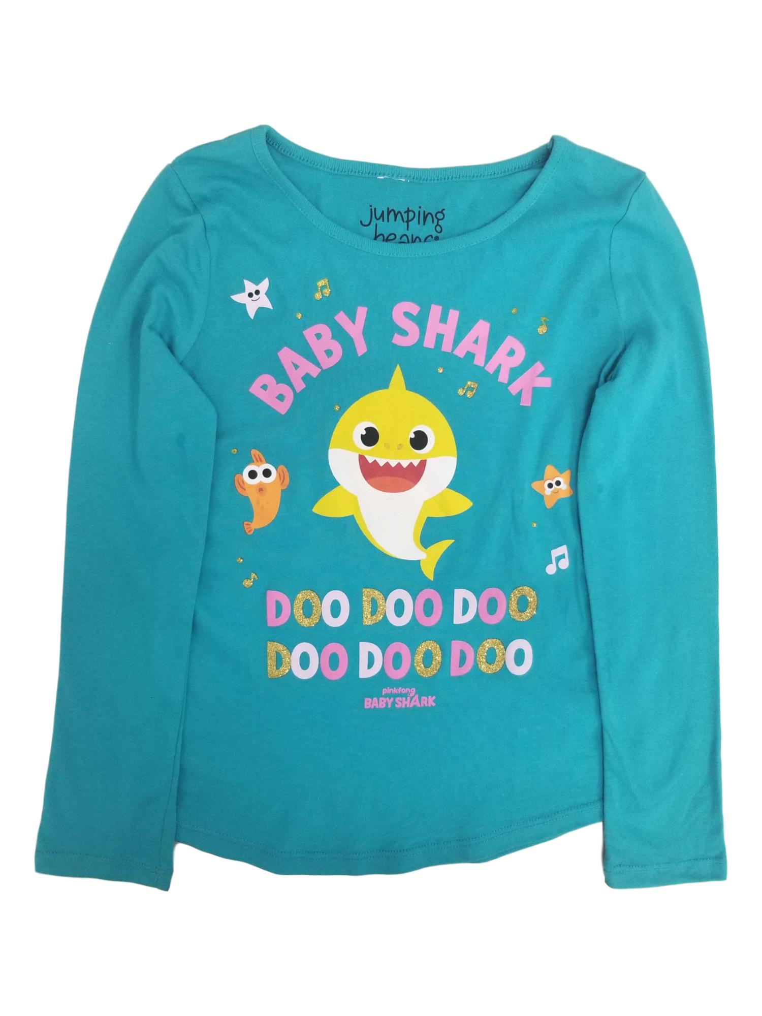 Baby Shark Jumping Beans Baby Shark Girls Long Sleeve Blue Glitter T-Shirt Tee Shirt