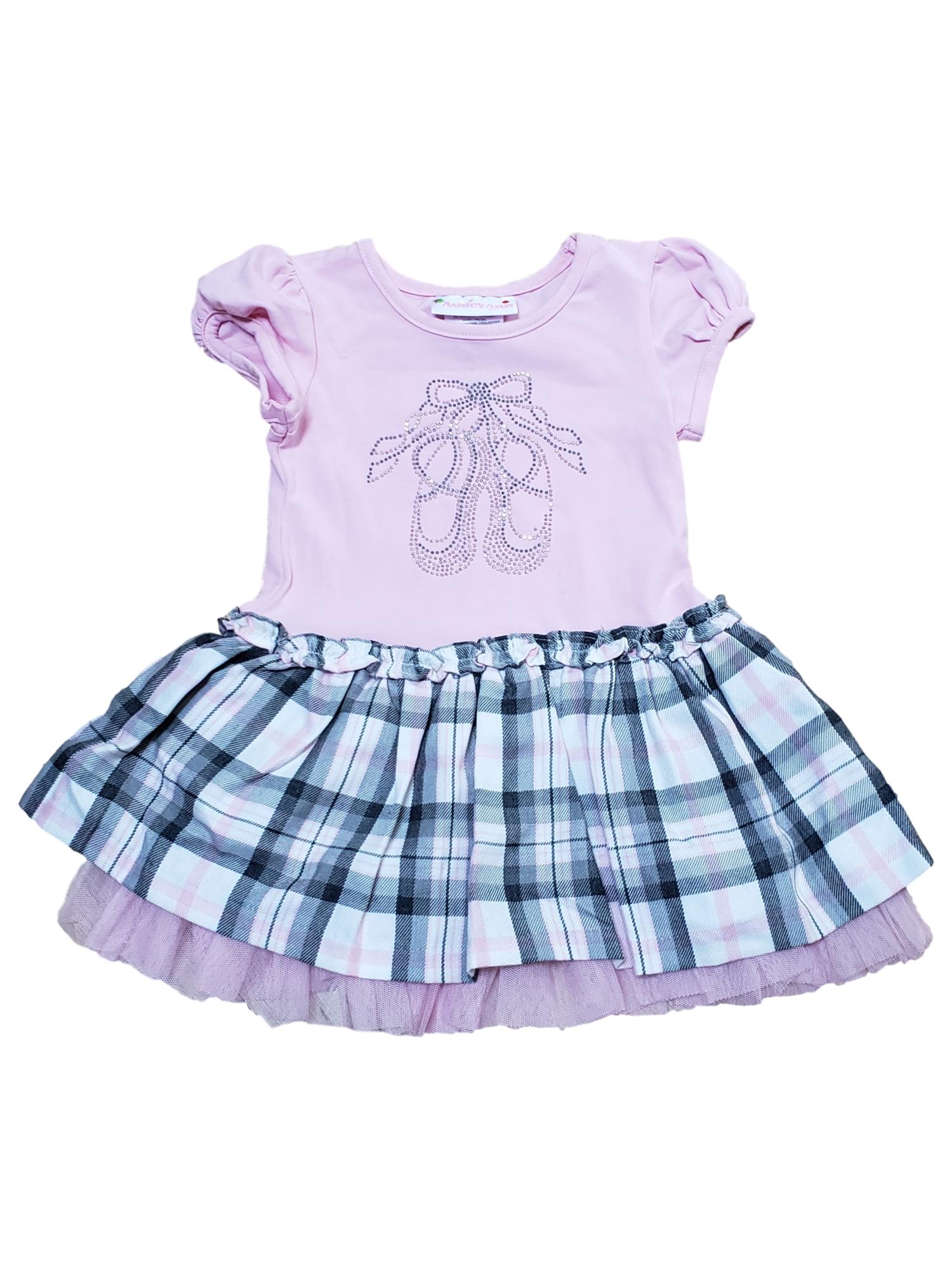 Ashley Ann Infant Baby Girls Pink Sparkly Ballet Slippers Plaid Layered Tulle Dress 18M