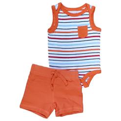 KOALA BABY Infant Baby Boys Orange Stripe Bodysuit & Shorts 2 Piece Cotton Set 0-3 Months