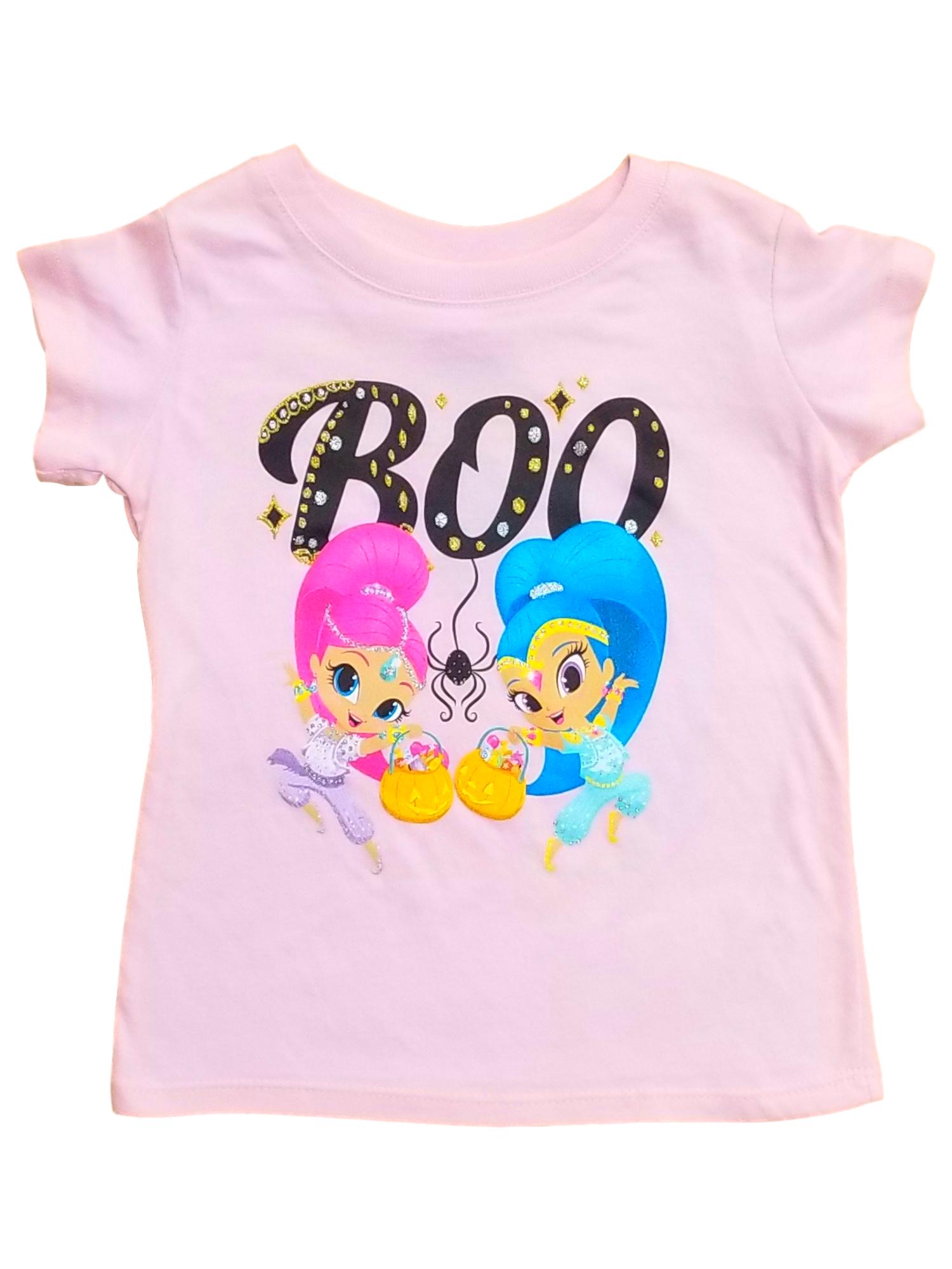 Nickelodeon Shimmer & Shine Toddler Girls Pink Halloween Genie Tee T-Shirt Shirt 3T