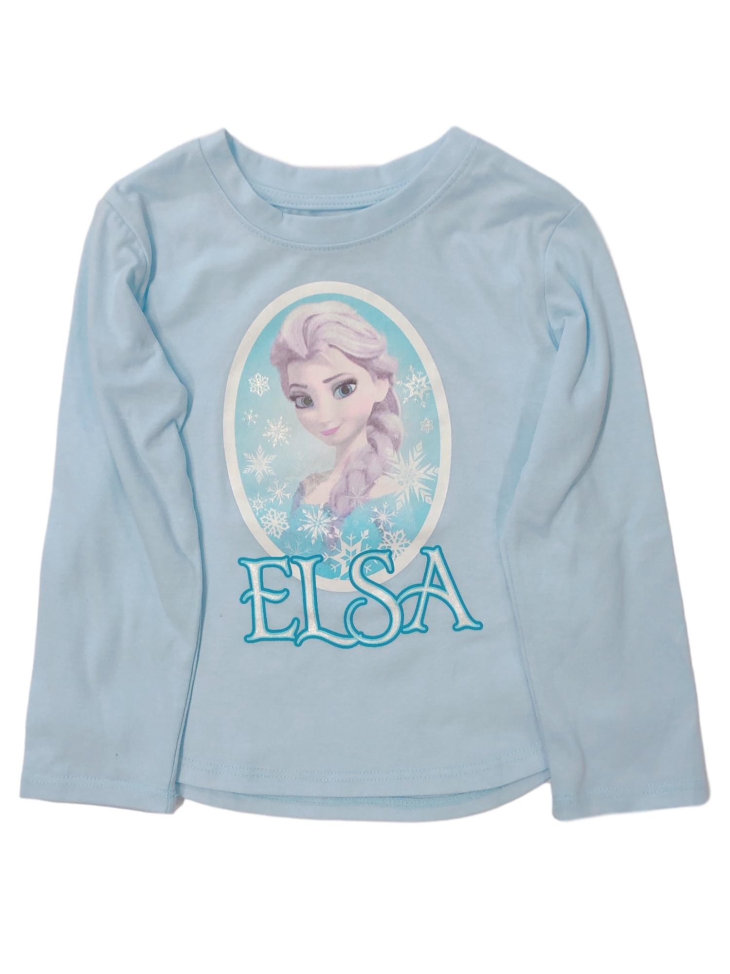 Disney Frozen Toddler Girls Long Blue Elsa Snowflake T-Shirt Tee Shirt