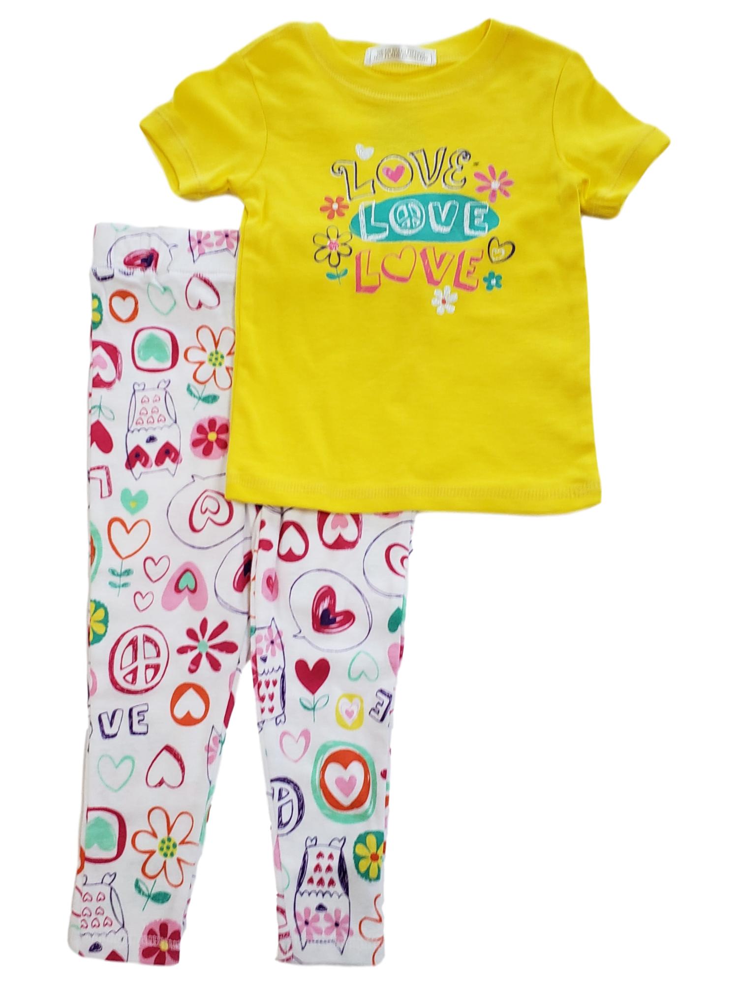 Joe Boxer Toddler Girls Love Flower Heart Glitter 2 Pc Cotton Pajama PJ Set 2T