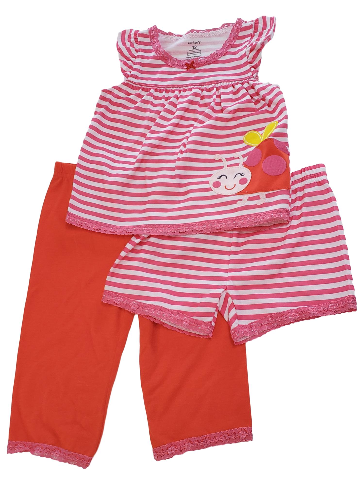 Carter's Carters Infant & Toddler Girl Pink Lady Bug Stripe 3 Pc Pajama PJ Sleep Set