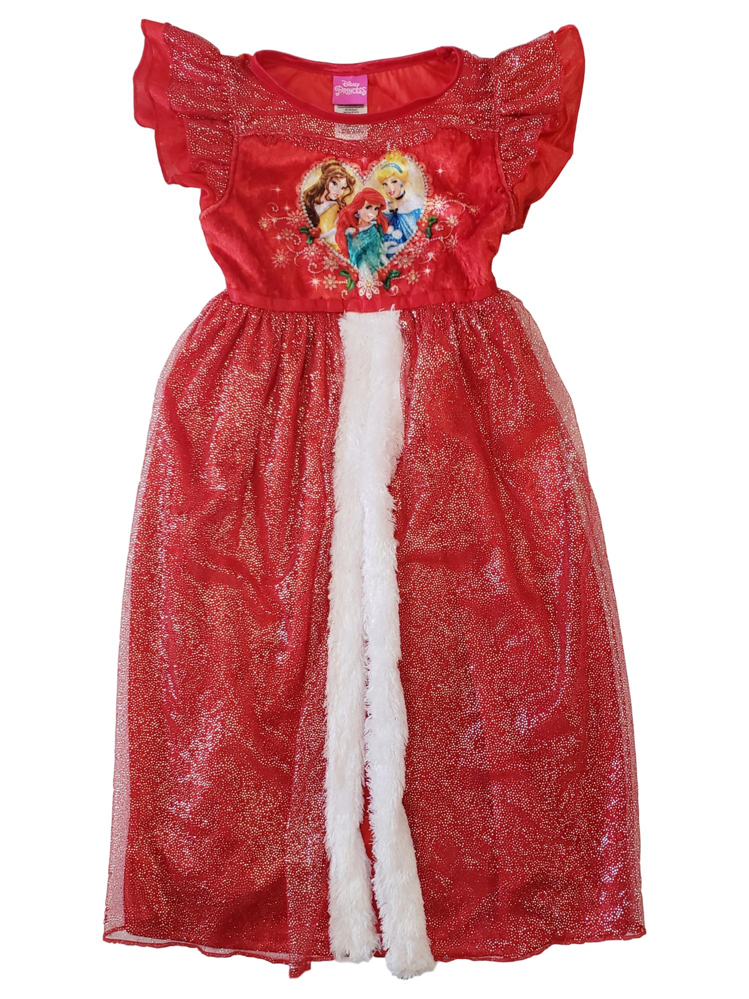 Disney Girl Red Princess Glitter Christmas Holiday Nightgown Pajama Gown X Small