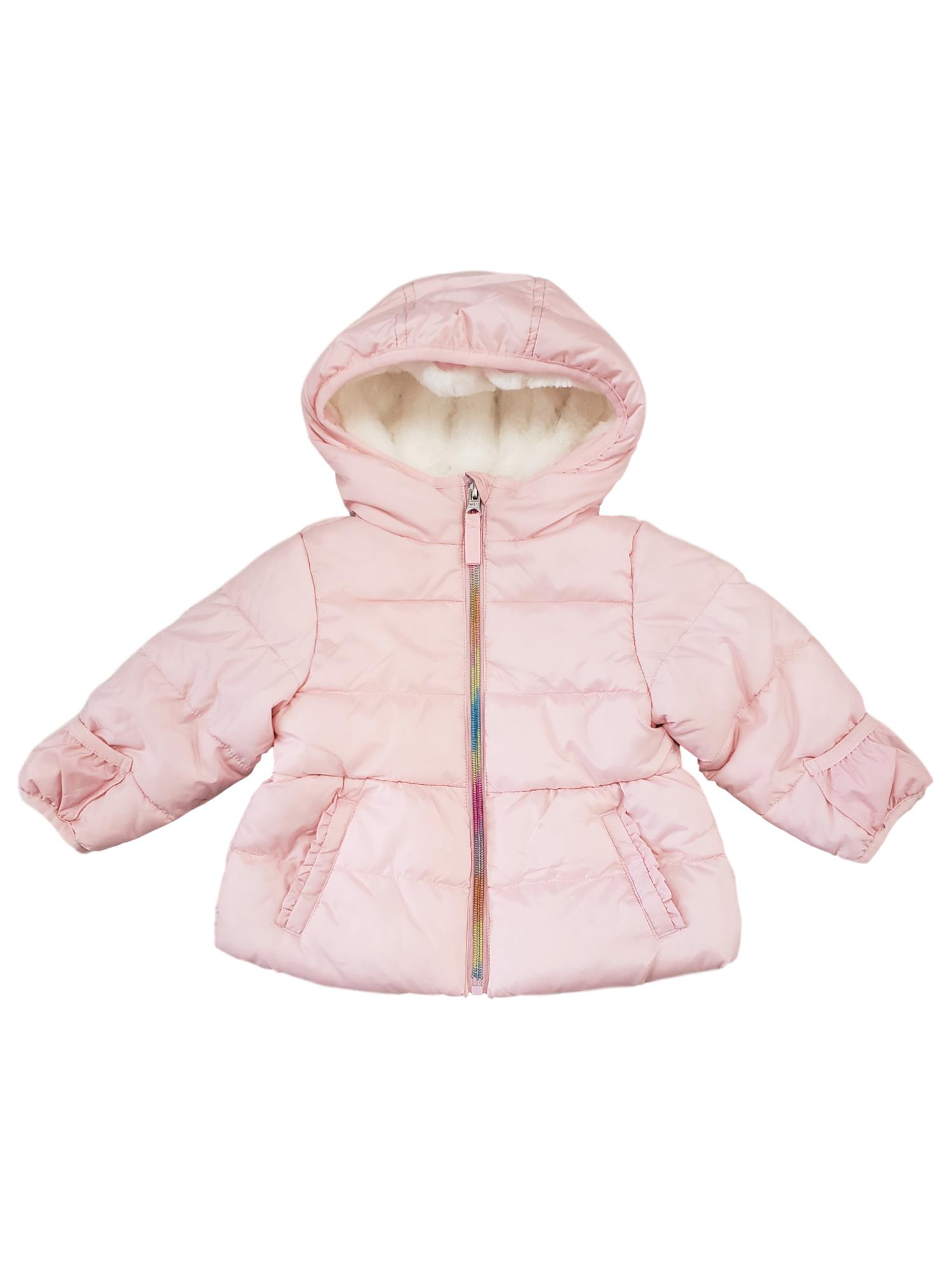 Wonder Nation Infant Baby Girls Light Pink Lined Hood Rainbow Zip Puffy Coat Jacket 12 Months