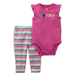 Carter's Carters Infant Girls Baby Outfit Pink HappyTank Bodysuit & Stripe Leggings Set
