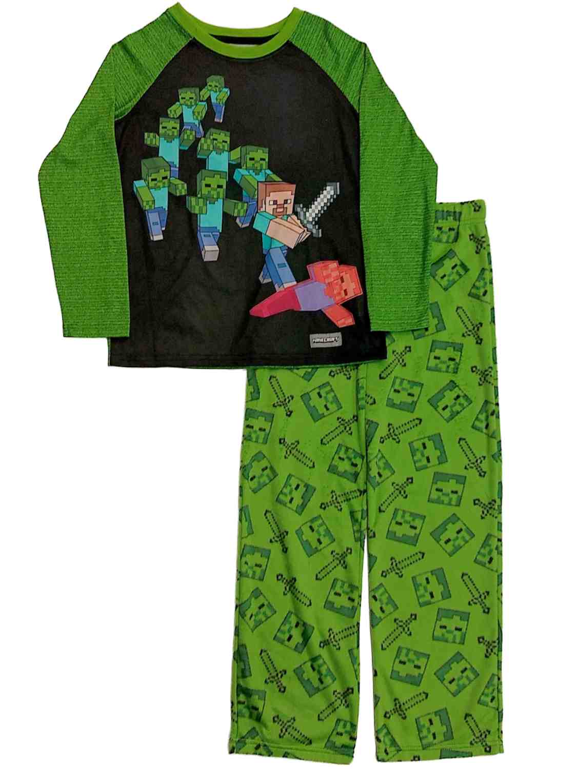 Boys Black Green Minecraft Pajamas Mine Craft Sleep Set X Small 4 5