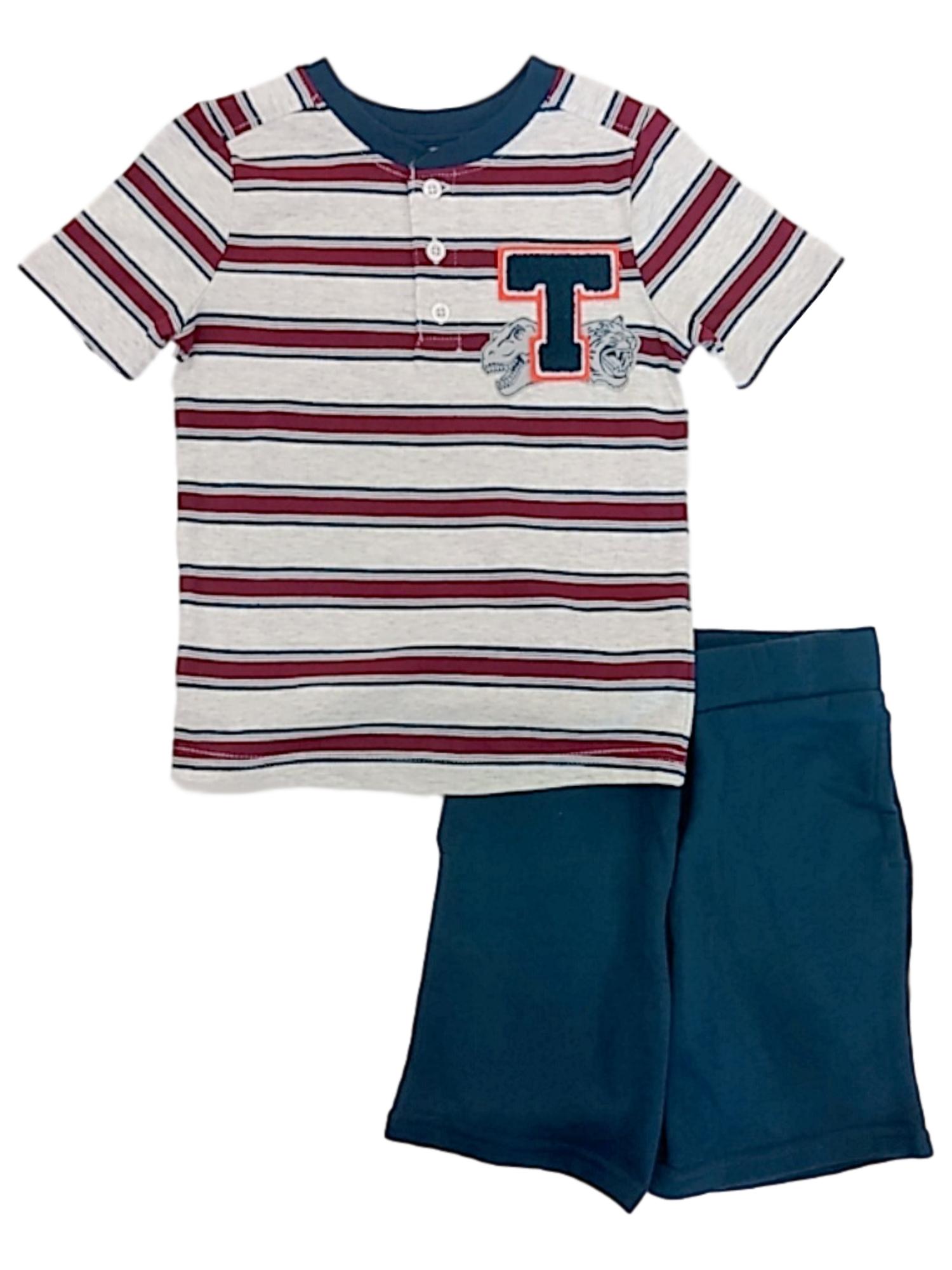 GARANIMALS Boys Black Striped T Tiger T-Rex T-Shirt & Blue Shorts 2Pc Outfit Set