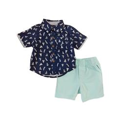 Nautica Infant Boys Sailboat Button Down Shirt T-Shirt & Shorts 2 Pc Outfit Set